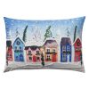 20" X 14" Blue And Red Christmas Village Throw Pillow with Embroidery