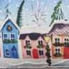 20" X 14" Blue And Red Christmas Village Throw Pillow with Embroidery
