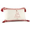 16" X 24" Red And White Lumbar Christmas Tree Plaid Cotton Throw Pillow Cover