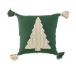 18" Green And Ivory Cotton Christmas Tree Throw Pillow with Tassels