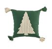 18" Green And Ivory Cotton Christmas Tree Throw Pillow with Tassels
