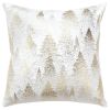 20" Ivory And Gold Cotton Winter Trees Throw Pillow