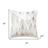 20" Ivory And Gold Cotton Winter Trees Throw Pillow