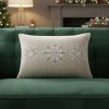 14" X 20" Beige Ivory And Gold Christmas Snowflakes Throw Pillow With Embroidery