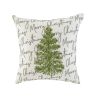 18" White And Green Cotton Merry Christmas Throw Pillow With Embroidery