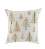 18" Natural Silver And Gold Cotton Christmas Trees Throw Pillow With Beads And Embroidery