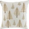18" Natural Silver And Gold Cotton Christmas Trees Throw Pillow With Beads And Embroidery