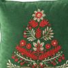 18" Green And Red Floral Velvet Cotton Christmas Tree Throw Pillow