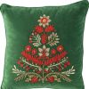 18" Green And Red Floral Velvet Cotton Christmas Tree Throw Pillow