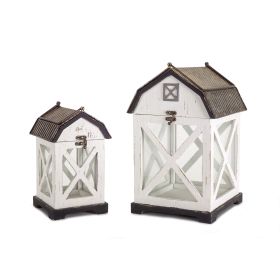Barn Lantern (Set of 2) 10.5"H, 14.5"H Wood