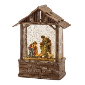 Snow Globe Holy Family 8.25"H Plastic 6 Hr Timer 3AA Batteries Not Included or USB Cord Included