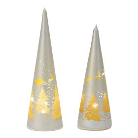LED Tree (Set of 2) 10"H, 11.5"H Glass 3 AA Batteries, Not Included