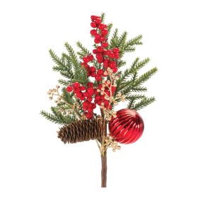 Pine Spray w/Berry & Ornament (Set of 2) 16"H Plastic