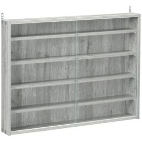 Glass Display Cabinet 5-Tier Wall-Mounted Adjustable Shelves 2 Doors Modern Gray
