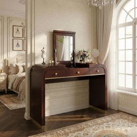 Classic Wood Vanity Desk with Flip Mirror, 3-in-1 Dressing Table with 2 Drawers and Storage Space for Bedroom, Espresso